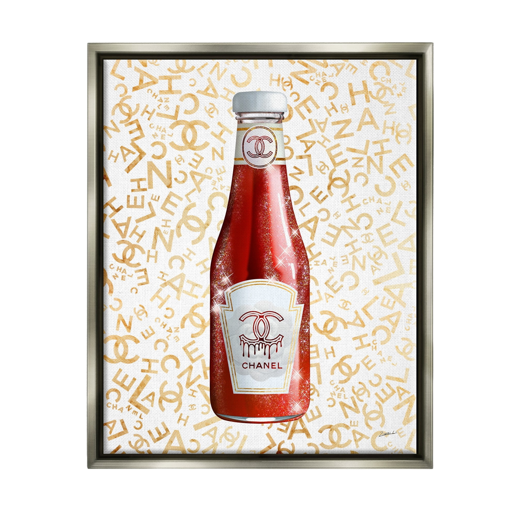 Stupell Industries Trendy Diner Ketchup Condiment Luxury Fashion Pattern Graphic Art Luster Gray Floating Framed Canvas Print Wall Art, Design by Ziwei Li