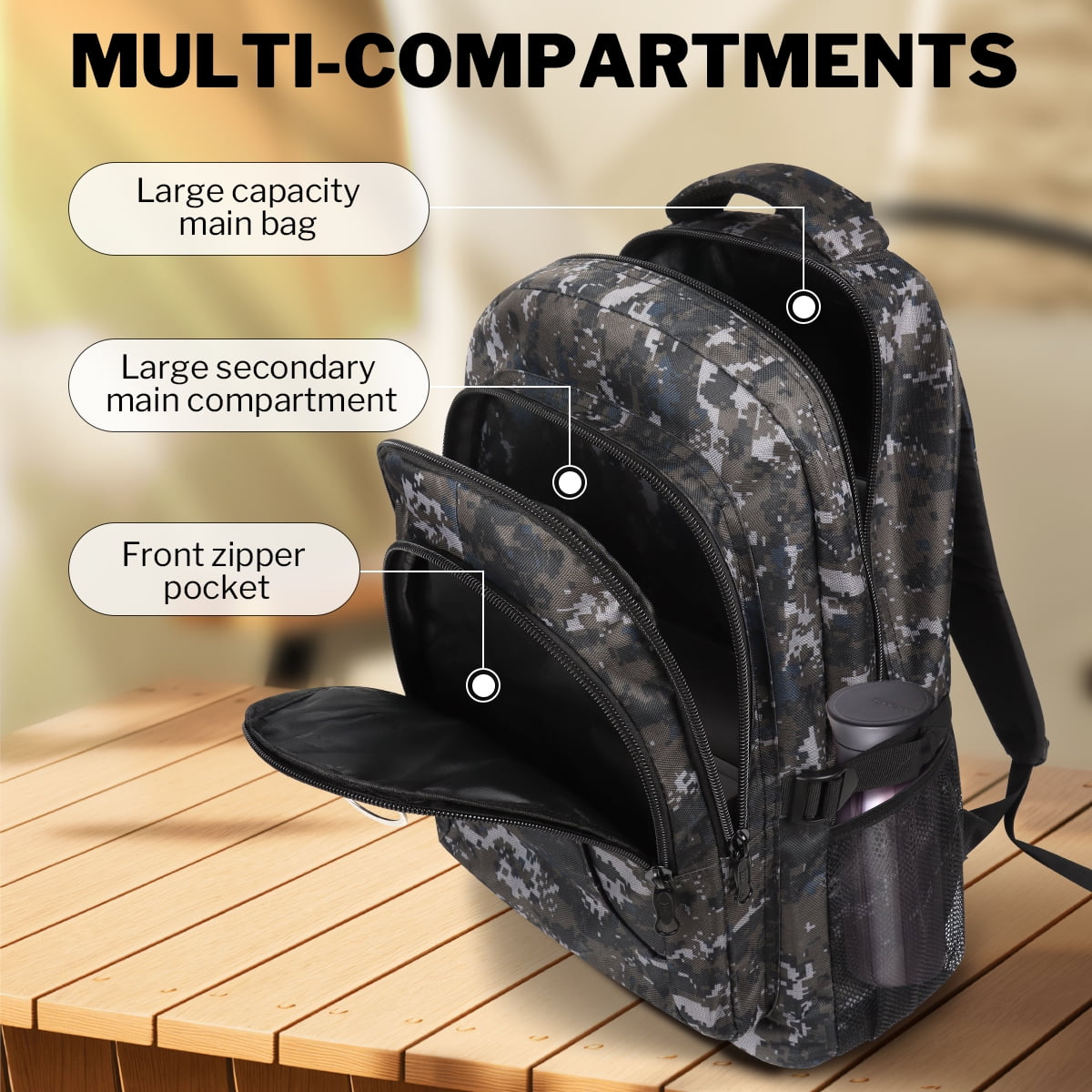 30L Travel Backpack for Men & Women,Water-Resistant Lightweight Camo Backpack Hiking Work School Daily Bag,8076 Grey