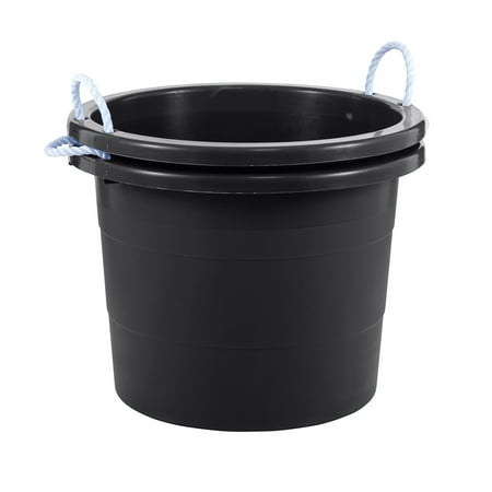 United Solutions 2 Pack 19 Gal Rope Handle Tub Plastic Storage Tubs Black