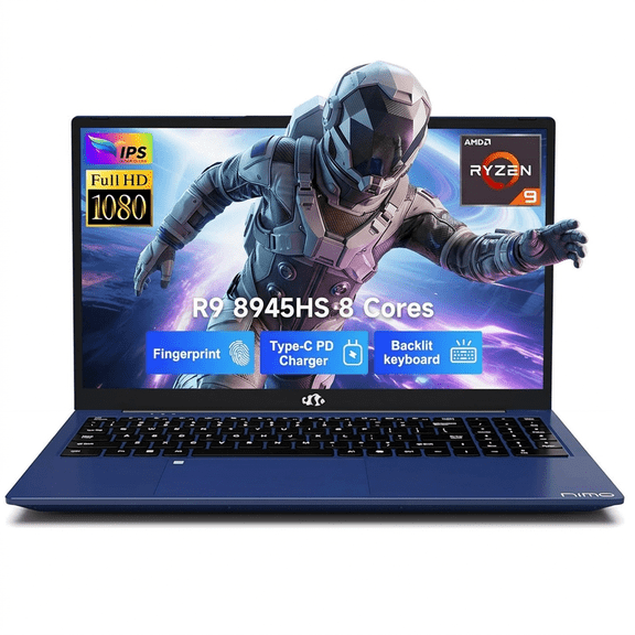 17.3" Gaming Laptop 16GB RAM 1TB SSD AMD Ryzen 9 8945HS (Beat i9-13900H) AMD Radeon 780M GPU-Computer with 100W Type-C AI-Enhanced for Copilot VR Ready Backlit Keyboard Fingerprint Blue