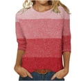 thumbnail image 1 of FAIWAD Hauts d'Été à Manches 3/4 pour Femmes, T-Shirt à Col Rond Imprimé Rayé, Blouse Ample Grande Taille, 1 of 4