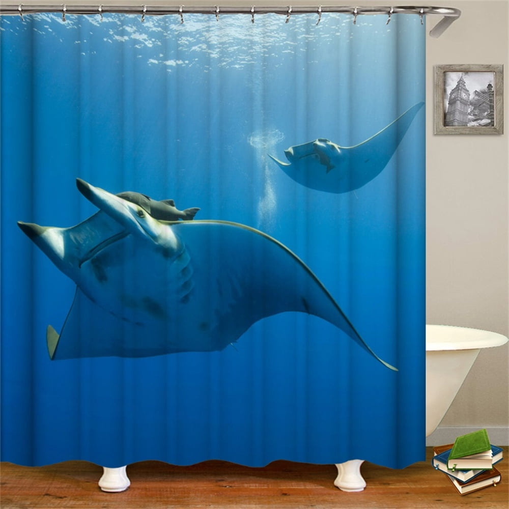 Shower Curtain Set With Hooks Aquarium Manta Ray Fish Teal Theme Swim In Deep Ocean Ornamental Bathroom Decor Waterproof Polyester Fabric Bathroom Accessories Bath Curtain Walmart Canada