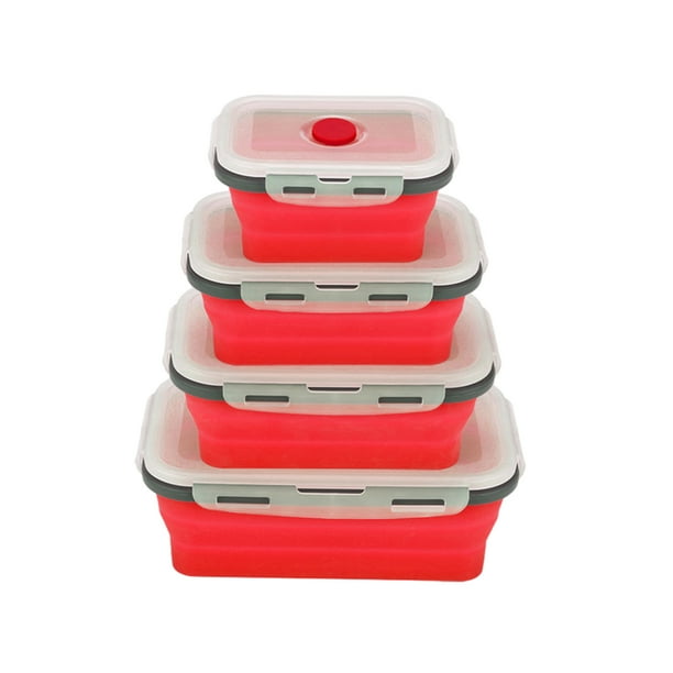 Inteprter Contenedor de almacenamiento de alimentos versátil, 4 piezas, ahorro de espacio, apto para microondas y lavavajillas, fácil de Mostrada Rojo