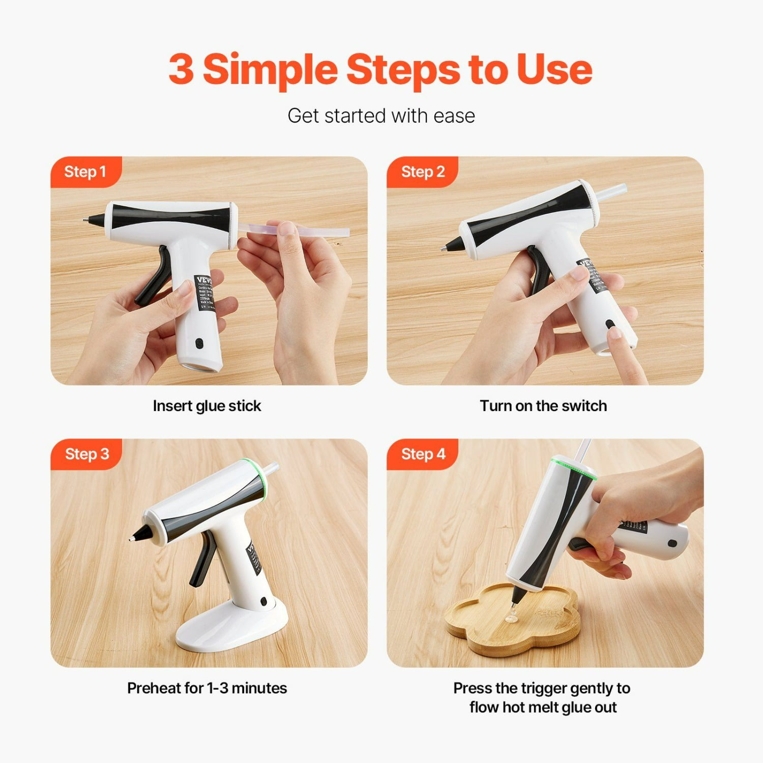 Cordless Hot Glue Gun Kit Rechargeable 2200mAh Battery 20 Glue Sticks Magnetic Base for Home Repairs Crafts