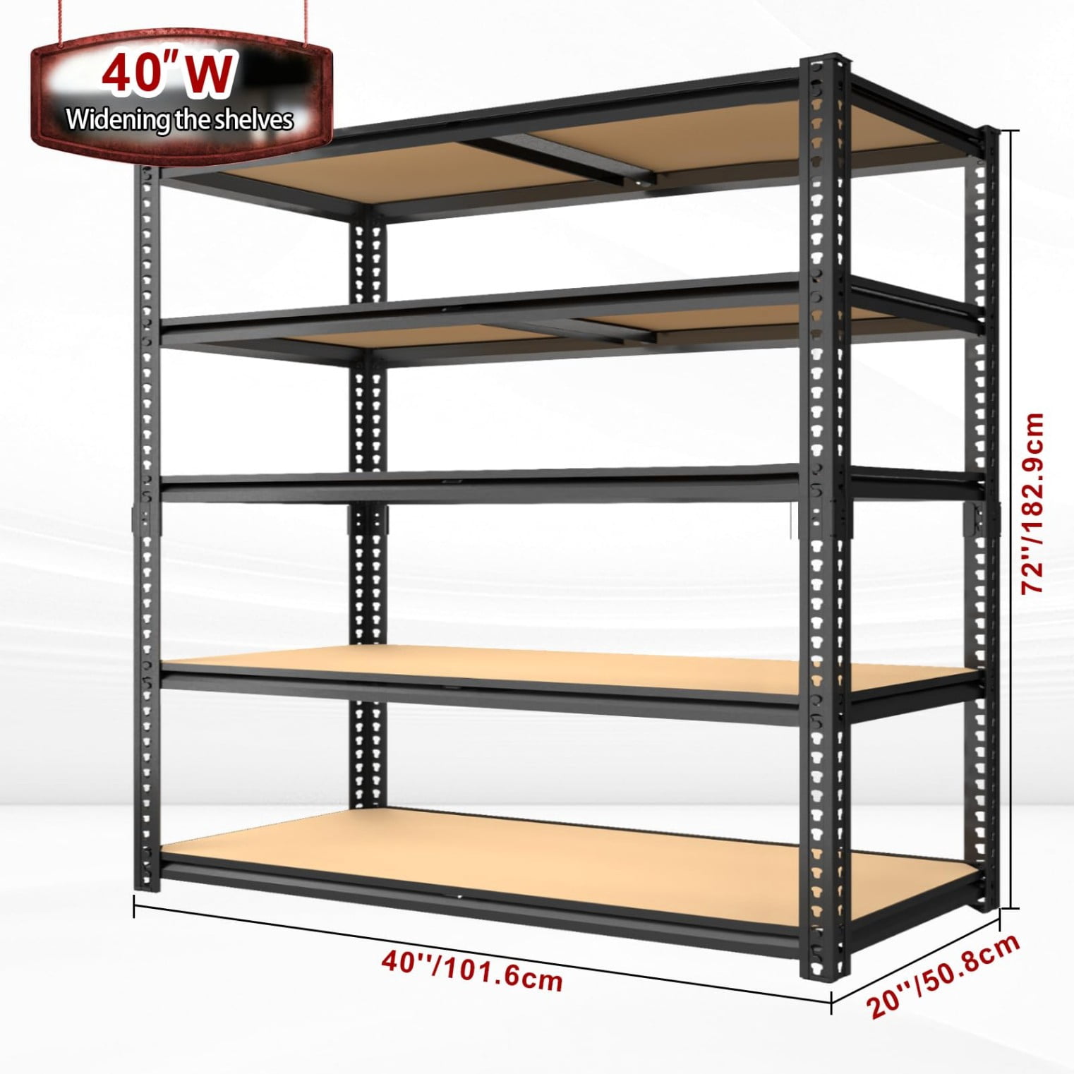 Heavy Duty 5-Tier Extra Wide Metal Storage Shelving Unit, 2400 lbs Capacity Garage Rack, 72"H x 40"W x 20"D
