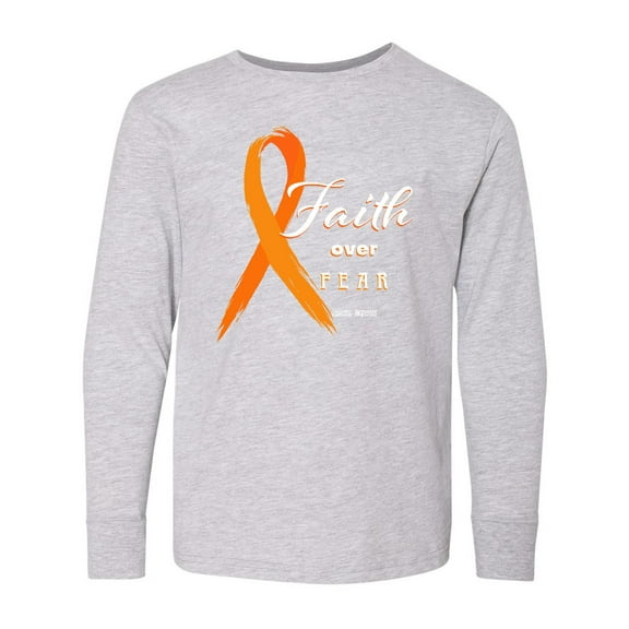 Inktastic Faith over Fear Leukemia Awareness with Orange Ribbon Long Sleeve Youth T-Shirt