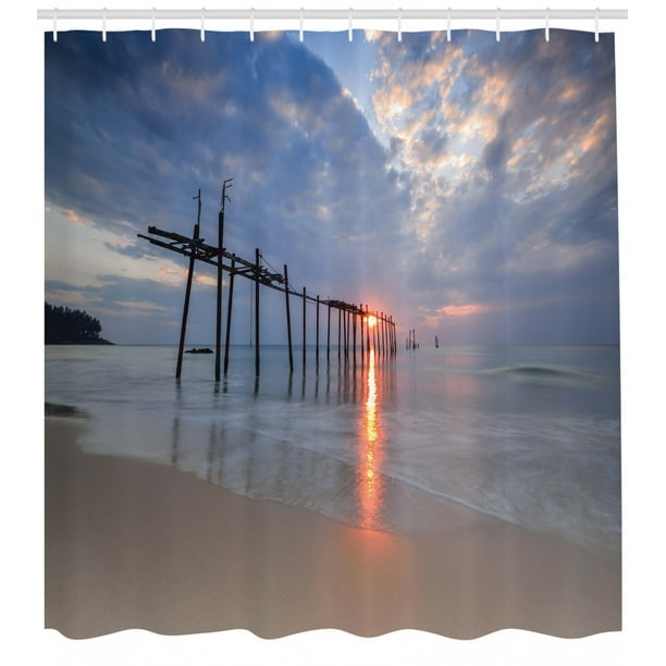Nautical Shower Curtain Set Sunbeams And Old Bridge At Pilai Beach In Sunset Thailand Tropical Seascape Picture Bathroom Decor Gray Beige By Ambesonne Walmart Com Walmart Com