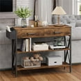 thumbnail image 3 of Entryway Table, Lofka Console Table Sofa Table with 2 Drawers, 3 Shelves, Fabric Bag, Retro Brown, 3 of 10