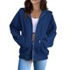 thumbnail image 1 of sudadera con capucha y cremallera de manga larga de color sólido de moda casual para mujer azul oscuro / s, 1 of 5