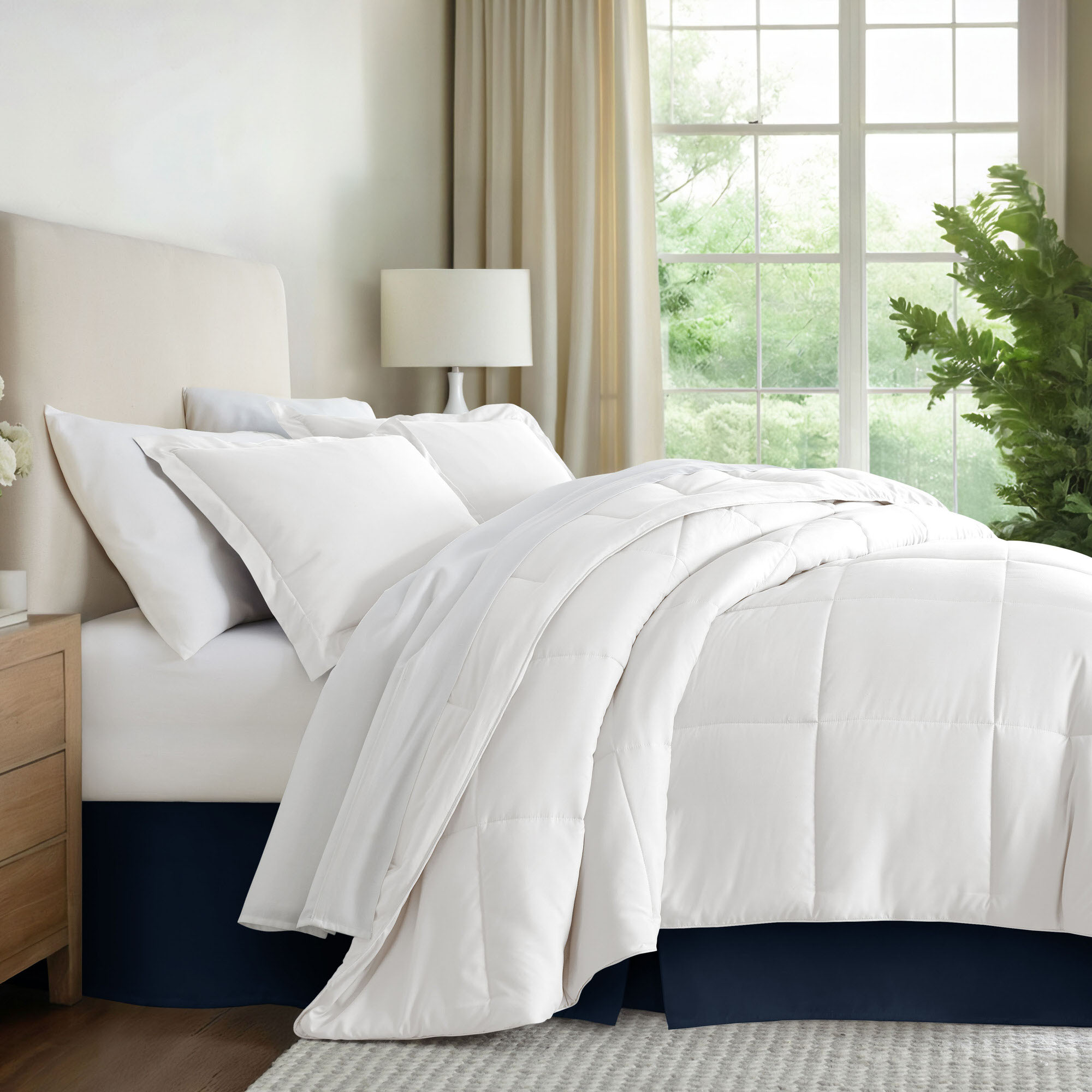 Noble Linens Navy Pleated Dust Ruffle Bed Skirt, Full