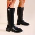 thumbnail image 6 of UngA Mid Calf Womens Boots Round Toe Buckle with Side Zip Slouch Flat to Low Heel Boots Women Black,Size 7, 6 of 7