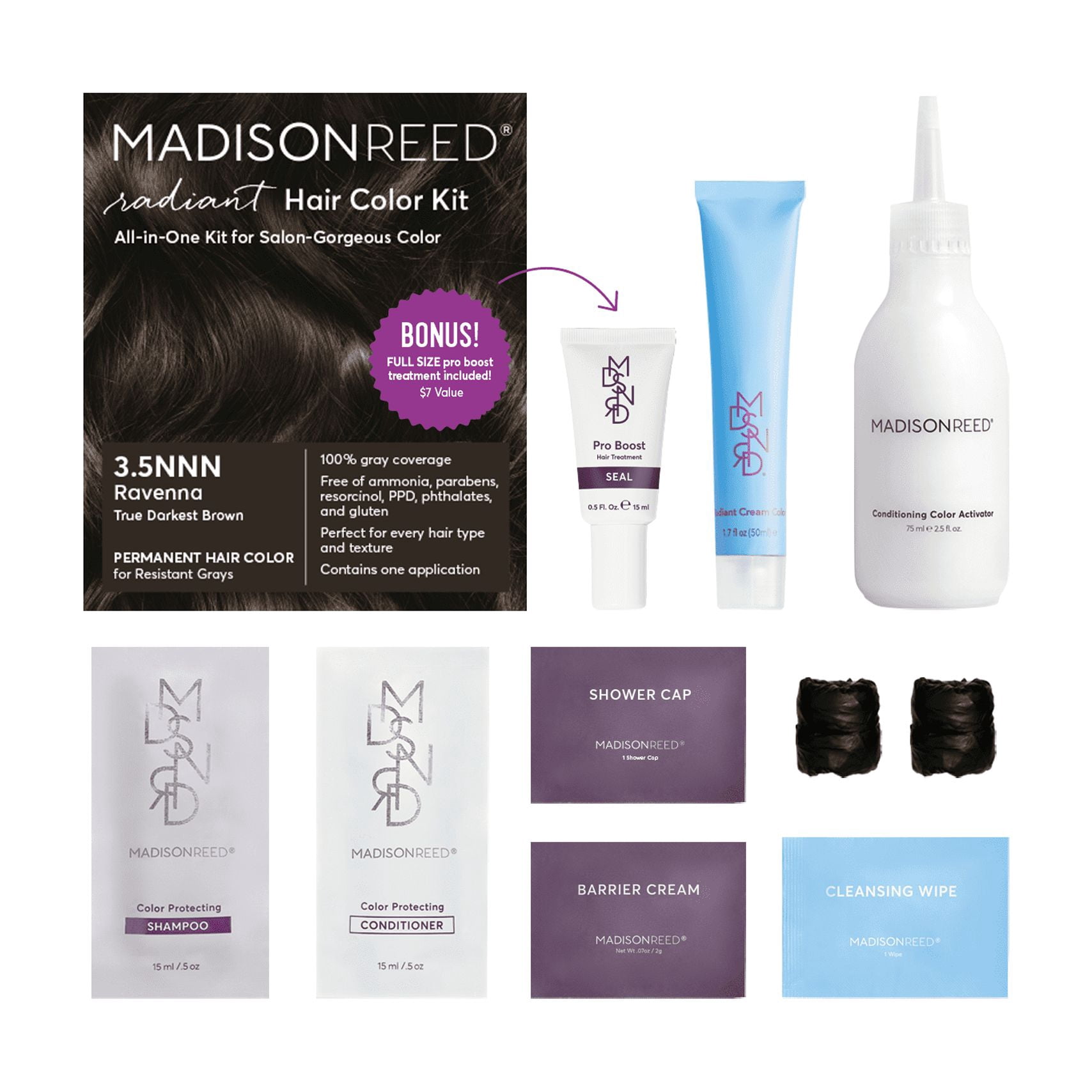 Madison Reed Radiant Permanent Hair Color Kit with Bonus Pro Boost, Ravenna (3.5NNN), True Darkest Brown