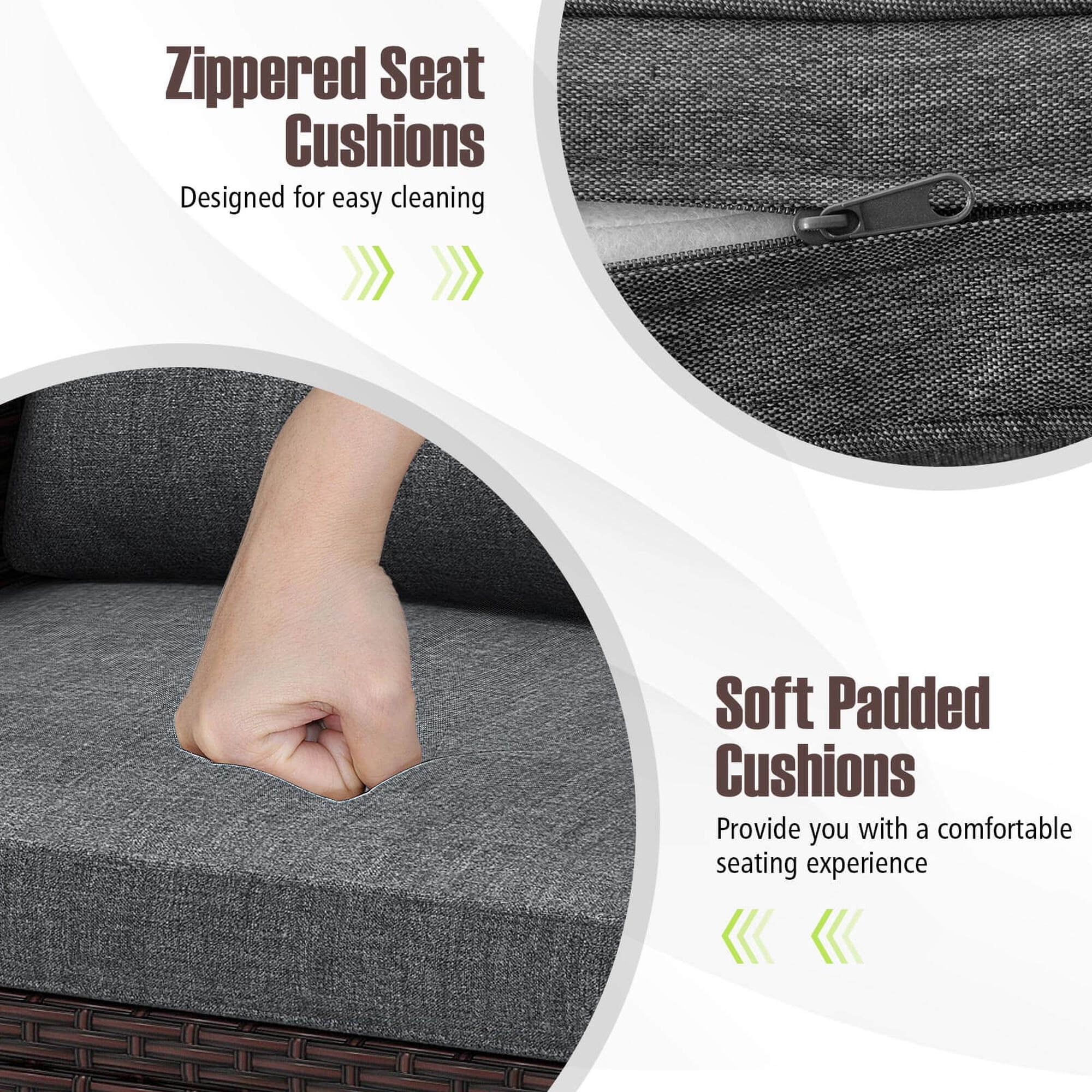Gymax Set of 3 Rattan Furniture Set Patio Cushioned Conversation Set Sofa Gray