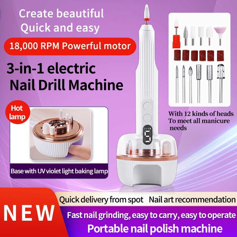 Professional Nail Drill Machine, Electric Manicure Pedicure Kit -18000RPM Cordless Nail Grinder (Portable Rechargeable Electric Nail File Set)