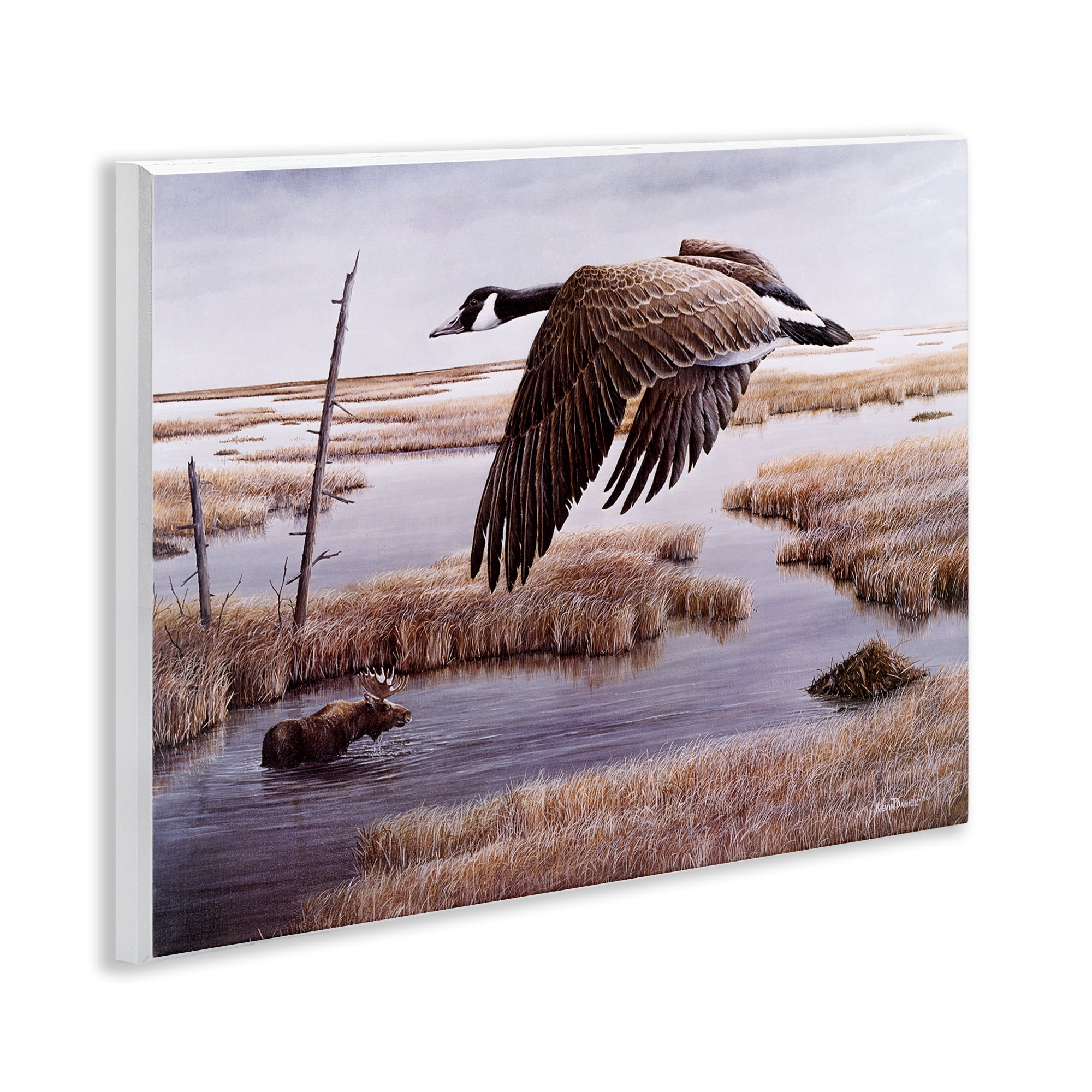 Stupell Industries Goose Over Creek Animals Painting Unframed Art Print Wall Art, 14 x 11