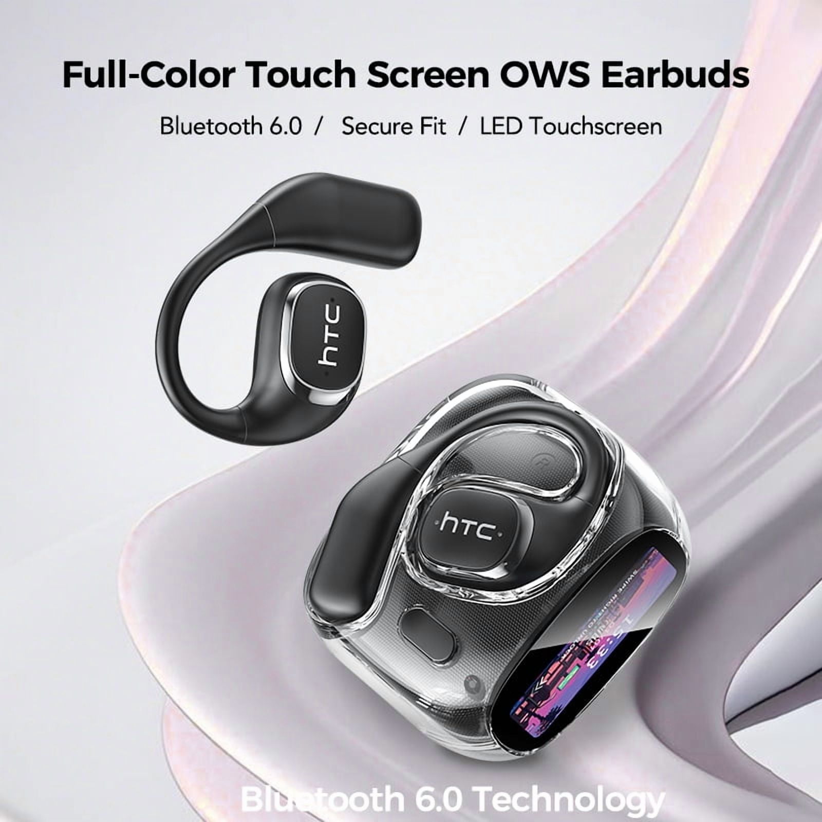 HTC NE11 Translation Bluetooth Earbuds with LED Touchscree Open Ear Earphones for Sports HD Stereo Sound Waterproof IPX5