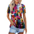 thumbnail image 3 of JoveMarine Women's Short Sleeve Button Up Shirt with Lapel Collar Striped Plaid Print Blouse Casual Work Top for Daily and Office Wear Spring/Summer Purple L, 3 of 6