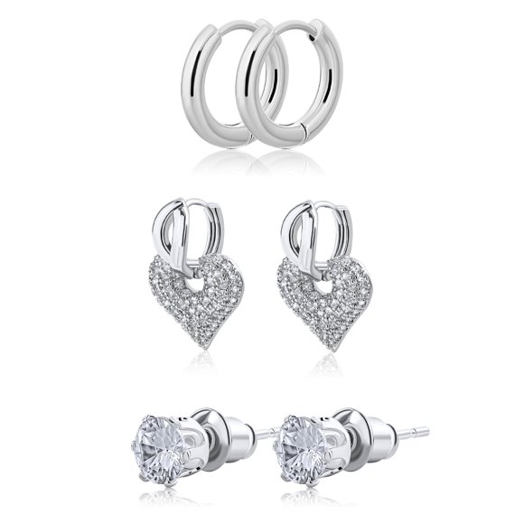 JeenMata 3 Pares de Delicados Aros con Forma de Corazón y Solitario Paquetes de Joyas Múltiples: Paquetes de Moda para Mujeres