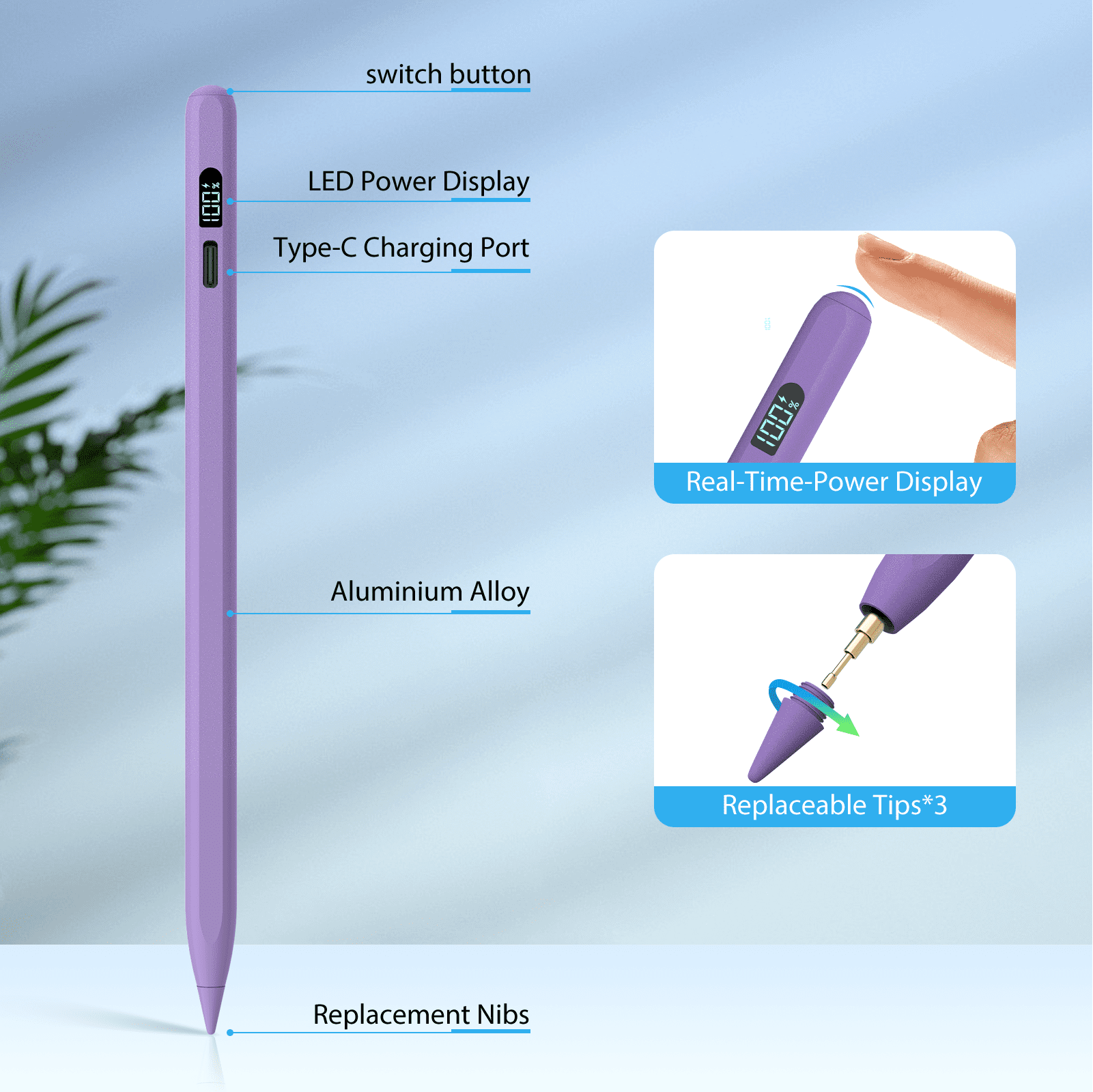 Stylus Pen for iPad 2018-2025, Apple iPad Pens 10th&9th Generation with LED Battery Display, Palm Rejection, Fast USB-C Charging, No Bluetooth, Compatible with iPad Pro Air Mini