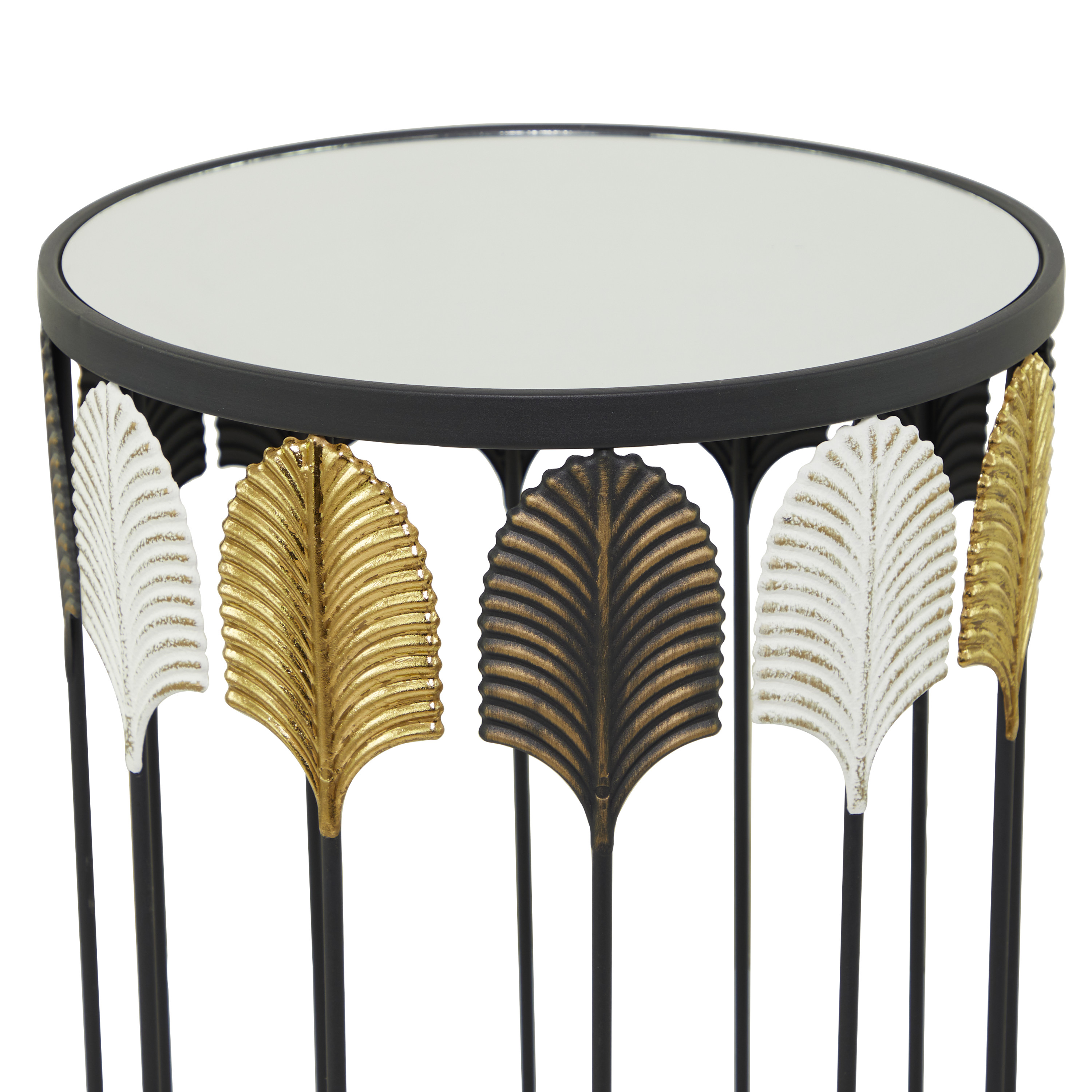 DecMode 18" x 24" Black Metal Leaf Accent Table with Mirrored Glass Top, 2-Pieces
