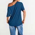 thumbnail image 4 of Off The Shoulder Tops Oversized Tshirts Short Sleeve Basic Tee 2026 Casual Summer Fashion Clothes Dark Blue S, 4 of 5