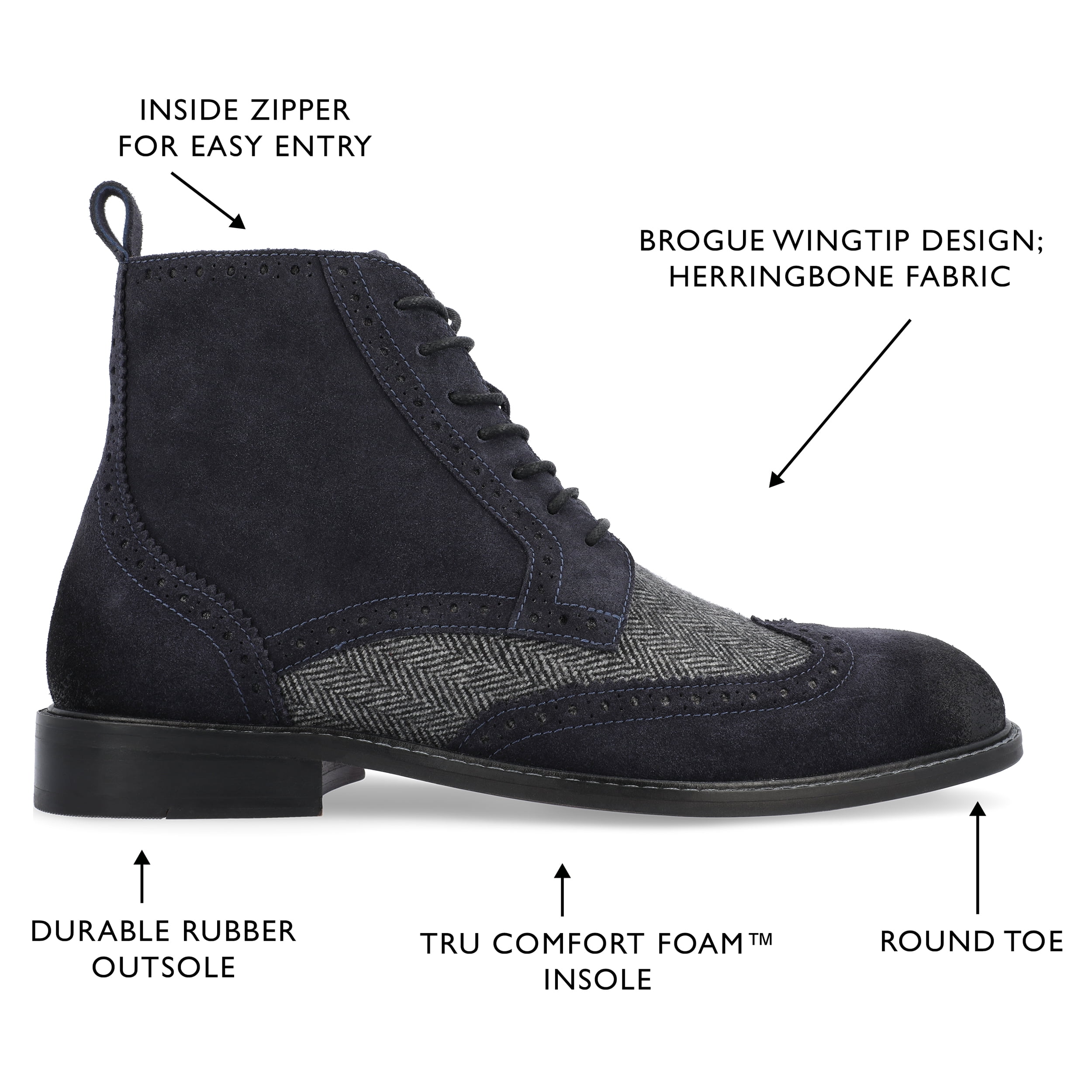 Thomas & Vine Mens Jarett Wide Width Tru Comfort Foam Lace-up Wingtip Ankle Boot