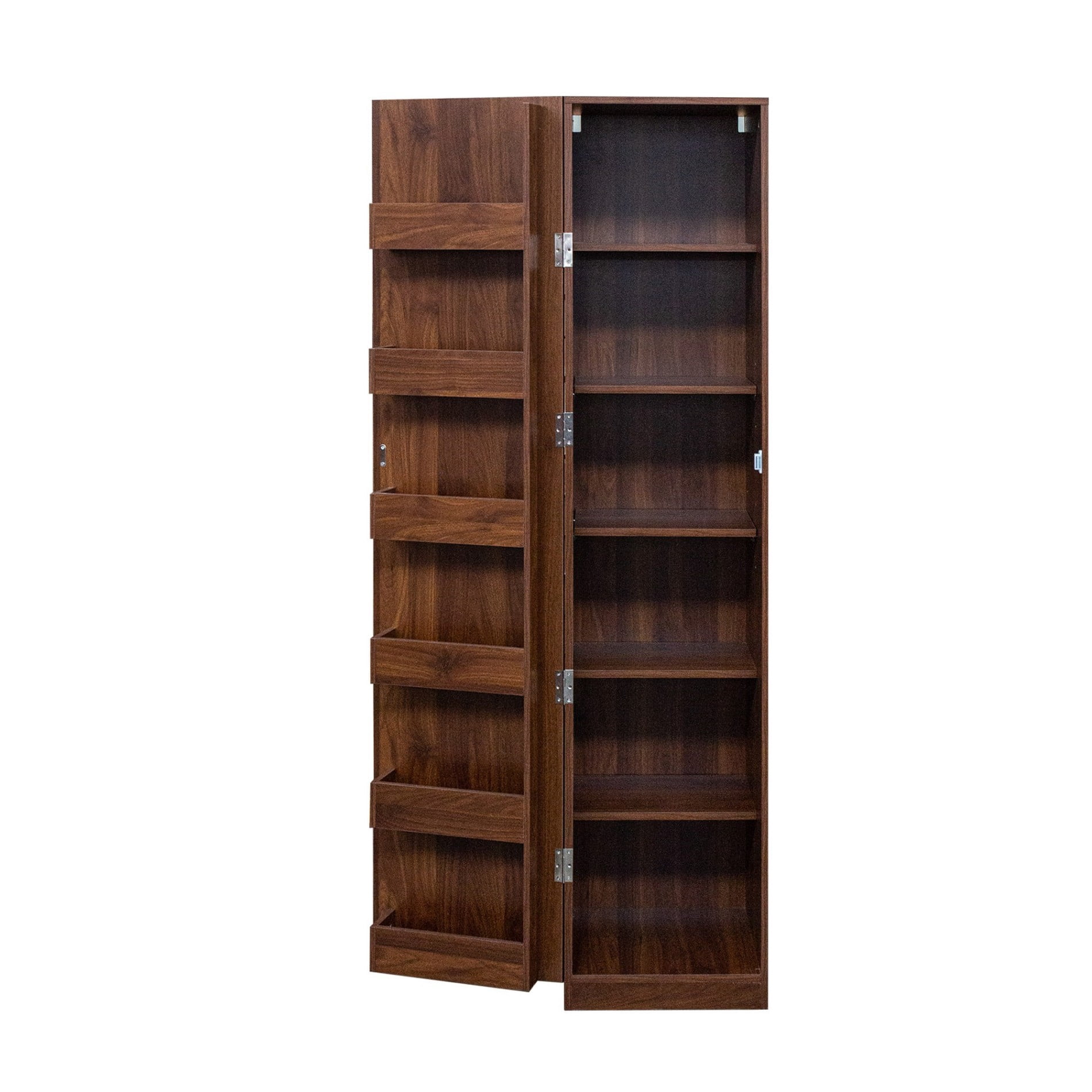 Kitchen Pantry Cabinet with Doors and Shelves, Tall Freestanding Storage Cabinet with Side Racks & Adjustable Shelves, Wooden Buffet Sideboard for Kitchen, Dining Room, Living Room, Walnut