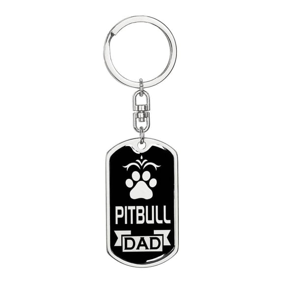 Pitbull Dad Dog Tag Keychain Pendant Stainless Steel or 18k Gold