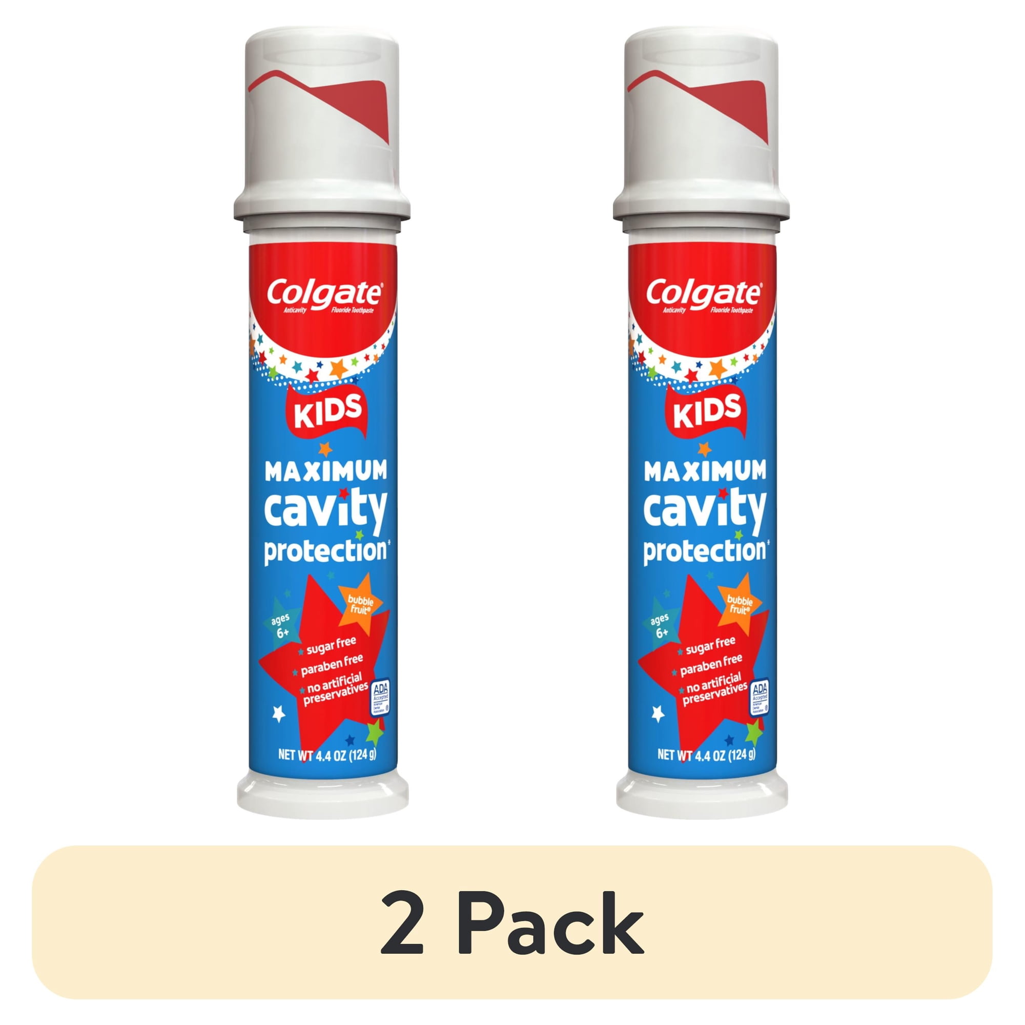 (2 pack) Colgate Kids Cavity Protection Toothpaste with Fluoride, Mild Bubble Fruit, 4.4 oz Pump