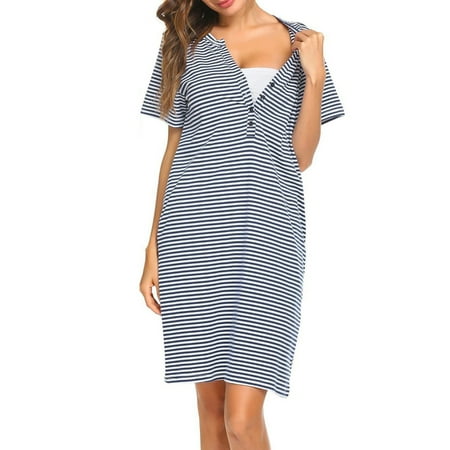 

TAIAOJING Women s Short Sleeve Summer Maternity Nursing Breastfeeding Dress Striped Sleepwear Dress Striped Nightgown For Breastfeeding