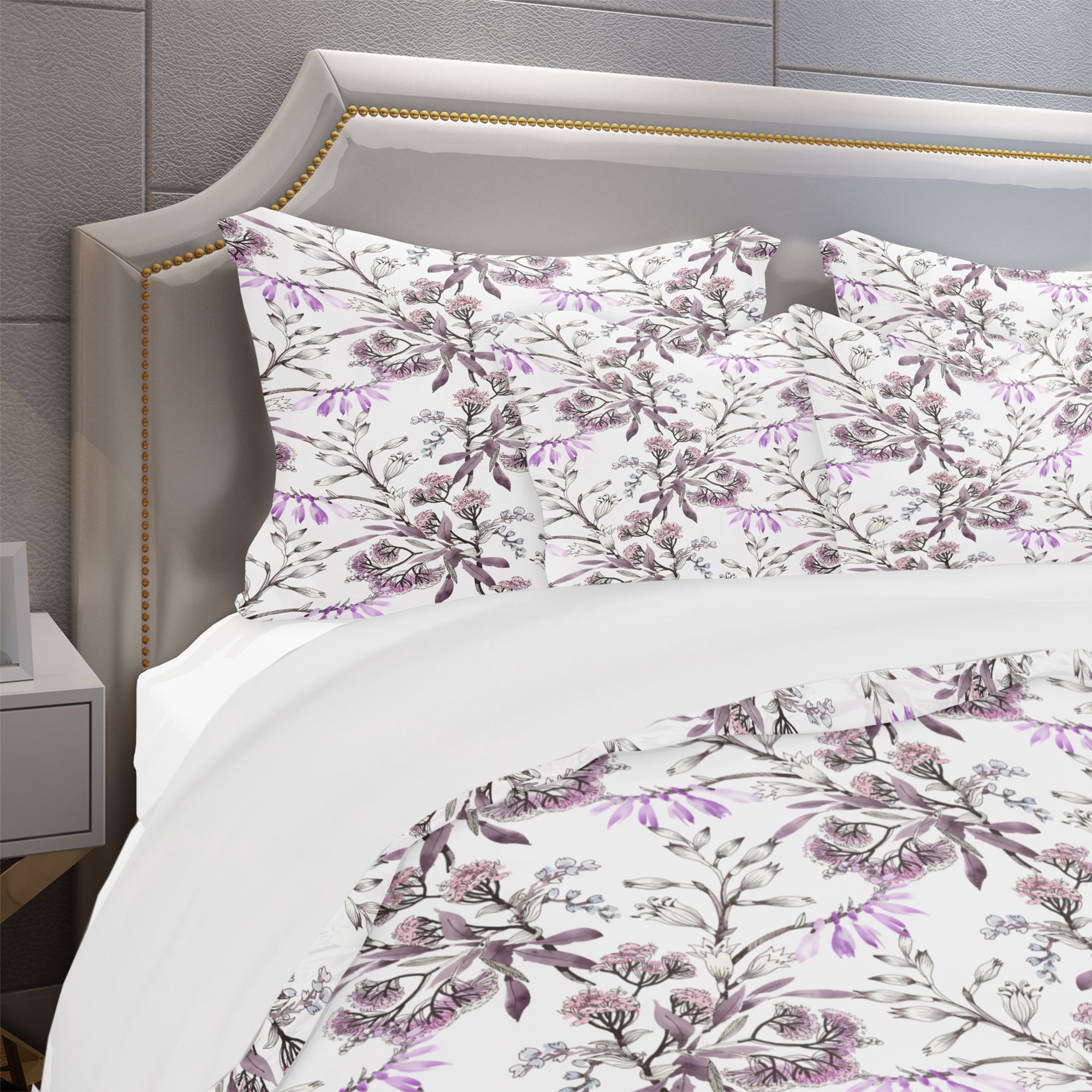 Designart 'Hand Drawn Purple Flowers' Modern & Contemporary Duvet Cover Set
