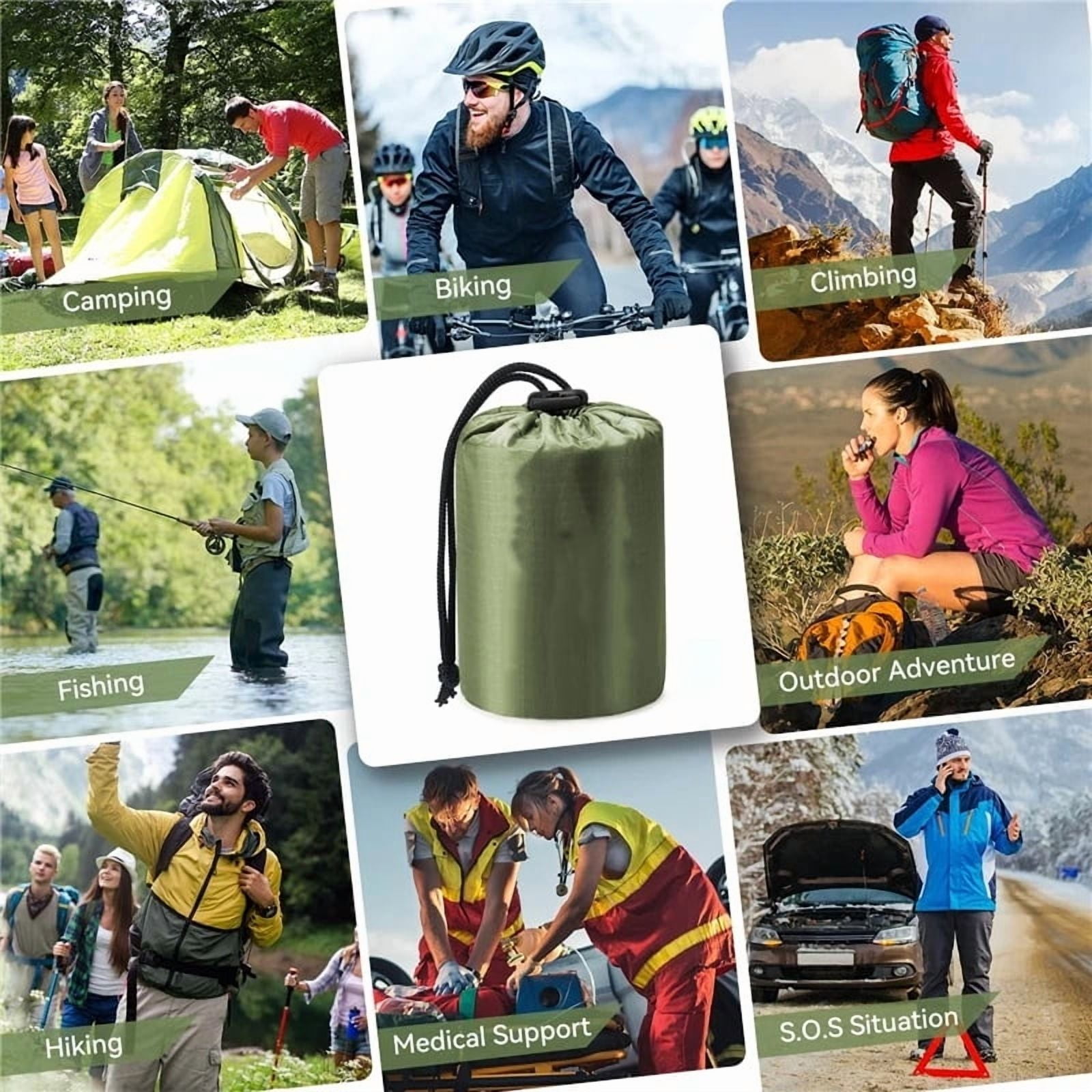 3pcs Emergency Sleeping Bags Thermal-Emergency-Blankets Ultralight Space Blankets Survival Waterproof Multi-Purpose Survival Gear for Hiking, Camping, Outdoor Survival Gear，240*150cm，green