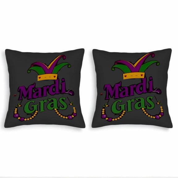 Set of 2 18x18in Throw Pillow Covers with Colorful Mardi Gras Jester Hat Design Perfect for Couch Bed or Car Decor