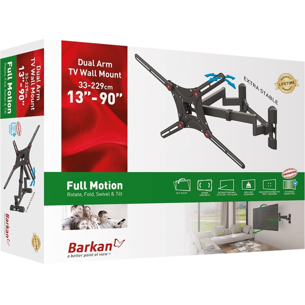 Barkan Mounts 13-90" Dual Arm Full Motion Articulating TV Wall Mount, Black