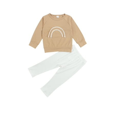 

DuAnyozu Unisex Kids Rainbow Pattern Round Collar Pullover and Solid Color Pants
