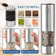 AsFrost Electric Salt and Pepper Grinder Set USB Rechargeable with Adjustable Coarseness Stainless Steel Automatic Salt n Pepper Mill Grinders Refillable with light