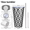 thumbnail image 4 of 16oz Tumblers Black White Geometric Checkered Pattern Stainless Steel Vacuum Insulated Double Wall Travel Tumbler Cups Mug with Lid and Straw,Cleaning Brush for Coffee,Tea, 4 of 4