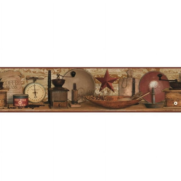 York Wallcoverings Country Keepsakes Coffee Removable Wallpaper Border