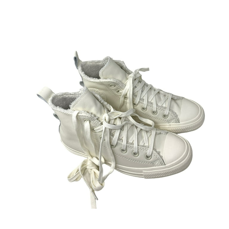 vocaal overspringen gordijn Converse Chuck Taylor High Top Women White Leather Sherpa Sneakers Size  A04257C - Walmart.com
