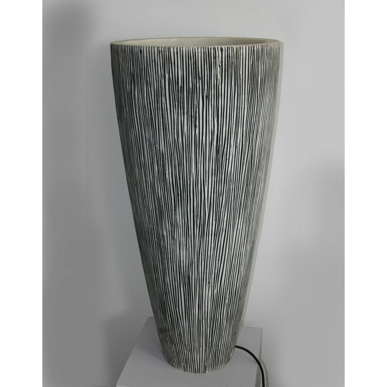 1 X 18 X 39 Gray Sandstone Ribbed Long Conical Planter With Light 1 X 18 X 39 Gray Sandstone Ribbed Long Conical Planter With Light