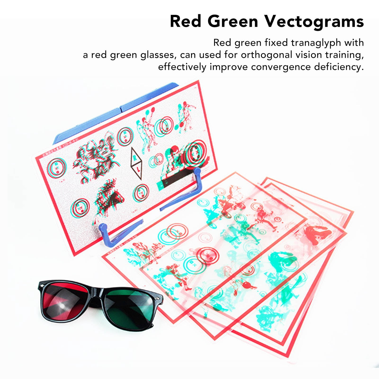 YAHHU Red Green Fixed Vectograms Convergence Insufficiency Eye Training Kit, Low Vision Test Chart with Glasses, 16.93 inches / 43 cm, PVC Material for Exobliques & Fusion Disorders