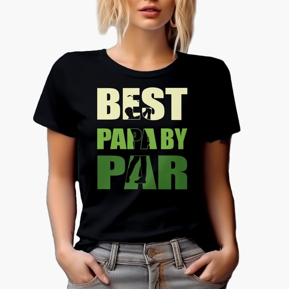 Best Papa by Par Pun with a Swinging Man Golf Player, Golfing or Golfer Themed Merch Gift, Black T-Shirt, Small