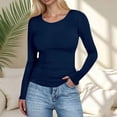 thumbnail image 2 of GEWSEY Womens Long Sleeve Shirts Fall Tops Crew Neck Base Layer Ribbed Slim Fitted Pullover (Navy, L), 2 of 6
