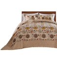 thumbnail image 3 of Juego de colchas Benzara Dorra King de algodón con estampado floral de 3 piezas, color beige, 3 of 6