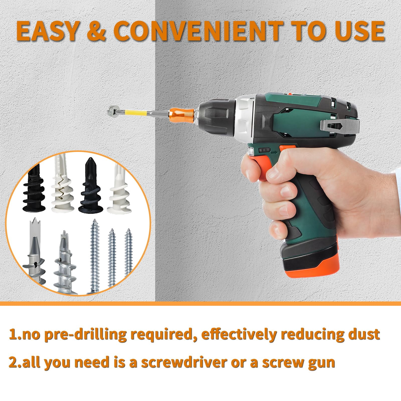320Pcs Self Drilling Drywall Anchors and Screws Kit, 3 Sizes Nylon Wall Anchors for Hollow Walls, No Pre-Drilling Required, Holds Up to 75lbs (160 Anchors + 160 Screws)