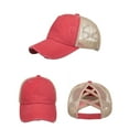 thumbnail image 3 of Fgnfyis Distressed Baseball Cap Unstructured Adjustable Snapback Washed Denim Ponytail Hat with Breathable Mesh Watermelon Red One Size, 3 of 4