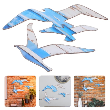 WHAMVOX  3 Pcs Nautical Wall Hanging Ornament Wooden Seagull Decor Seaside