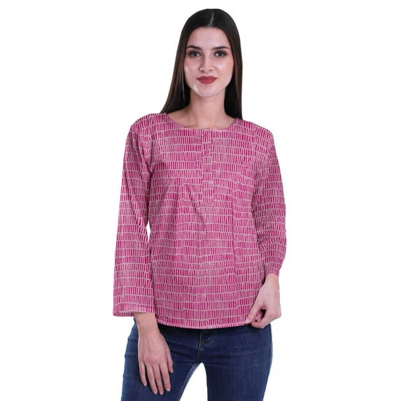 Moomaya Printed Button Placket Full Sleeve Top Round Neck WoMen's Casual Summer Tunic