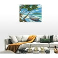 thumbnail image 4 of Beach Boat Palm Tree Decor Wall Art Beach Sea Ocean Theme Pictures Wall Decor Canvas Painting Prints Artwork Home Decorations Framed for Bathroom Kitchen Bedroom Living Room 16"x12", 4 of 6