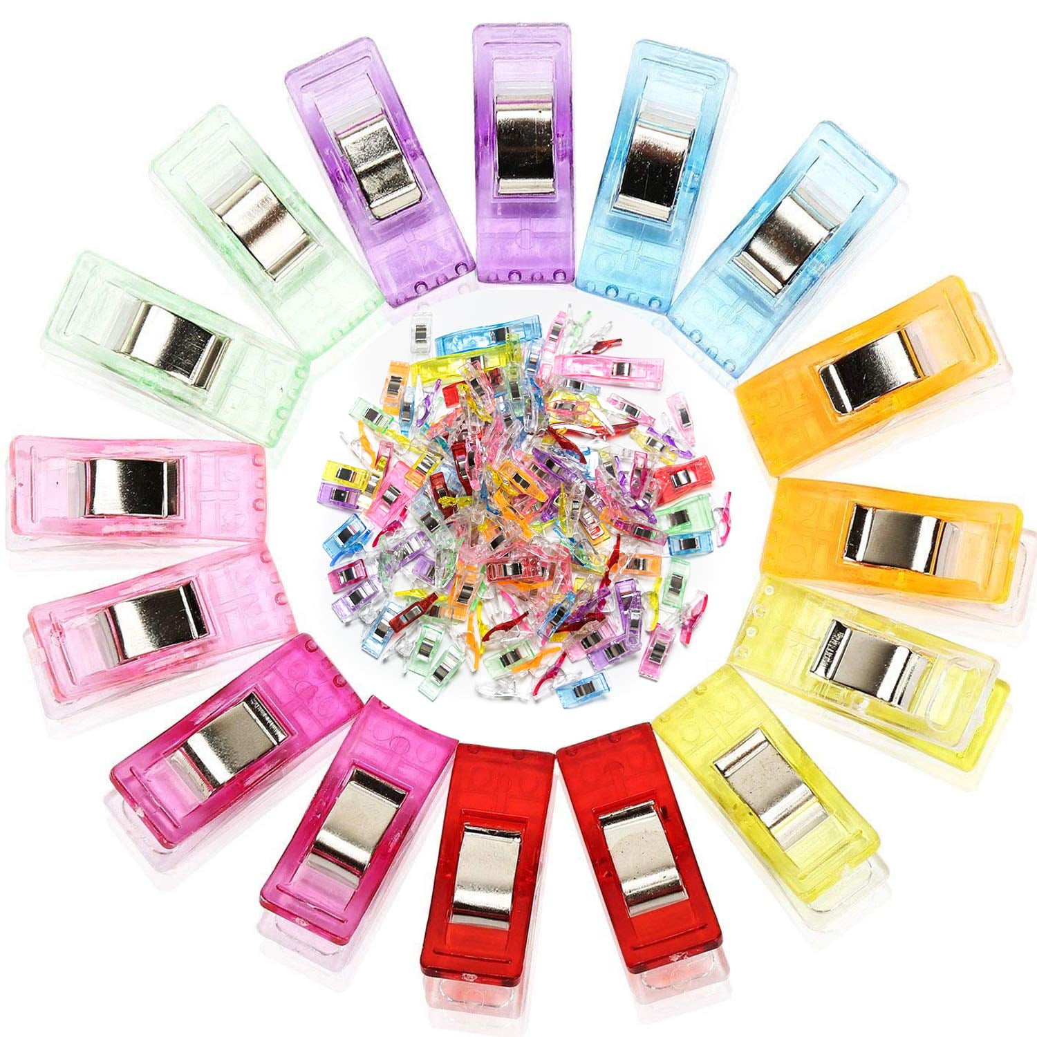 100 Pack DIY Plastic Sewing Clips, Paper Clips, Blinder Clips, Multi